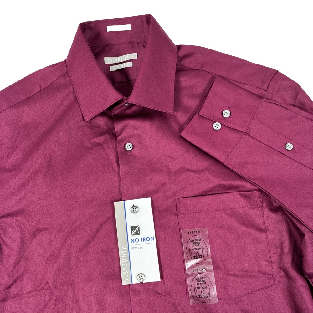 New Mens Van Heusen Fitted Luxe Sateen Dress Shirt Size 15-32/33 NWT Wine